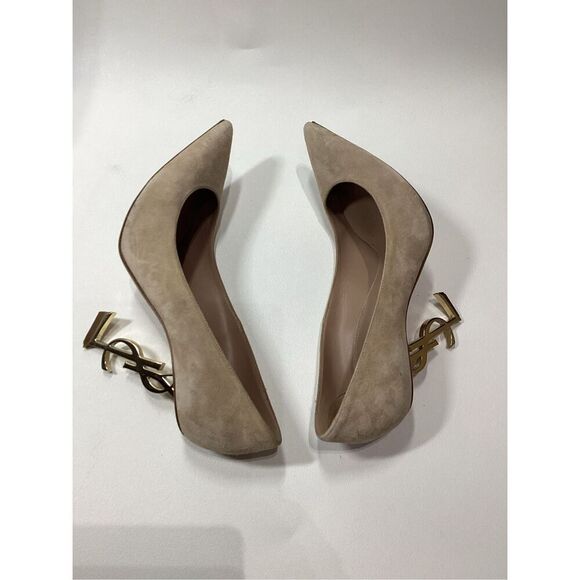Saint Laurent Opyum Suede Beige Pump Size EU 40 Light Gold YSL Heel - Picture 14 of 16